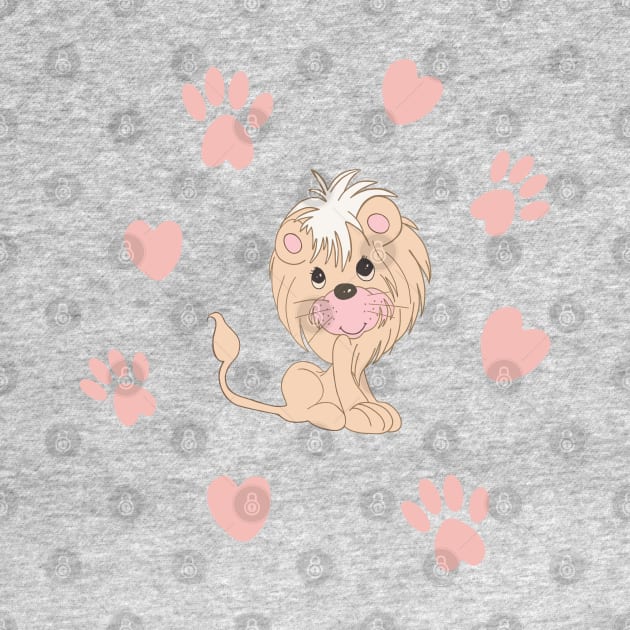 Cute Lion Cub with Paw Prints and Hearts by Orchyd